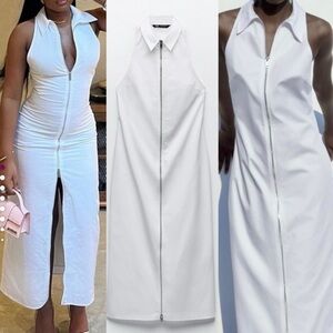 Zara White Zip-Front Dress